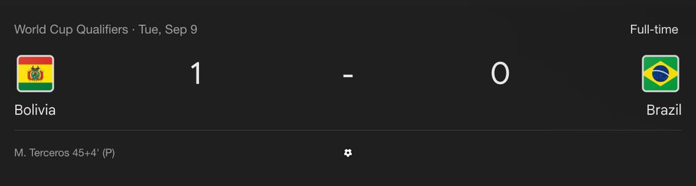 Bolivia vs Brazil scoreline: Bolivia 1-0 Brazil