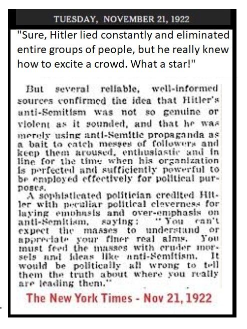 A tongue in cheek quote being the NYT is sane washing everything tRUMP does,just as they did for Hitler and the Nazis 