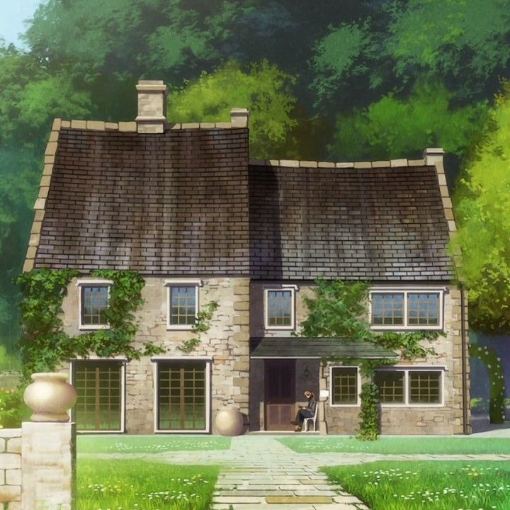 La maison d'Elias dans "The ancient bride of magus". Une maison de campagne anglaise traditionnelle en pierre avec un porche