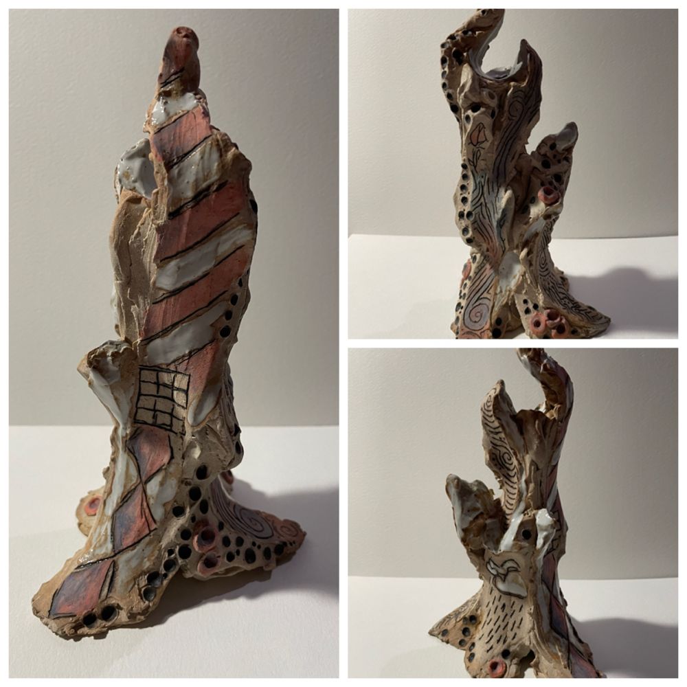 watercolor lighthouse clay tree sculpture experiment