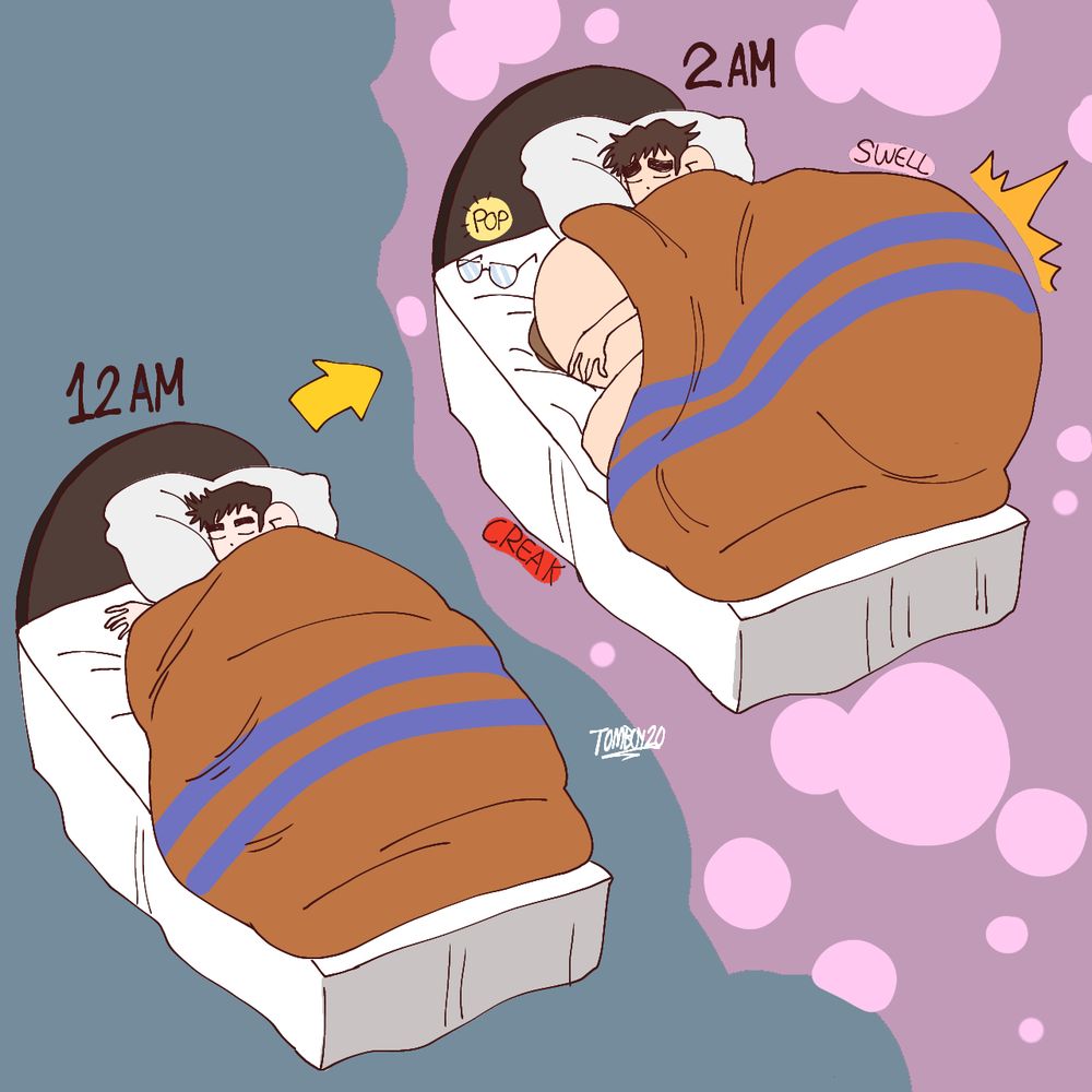 There are some cases in which rarely, men affected earlier by the transformation to a Hyper Gal, may change at midnight, but very rarely. In this case, if a person is asleep, his transformation reverts to the original, but he will always have his girl inside, waking up at midnight.

And yes, this is the first Hyper Gal, and he doesn't even notice what happens...