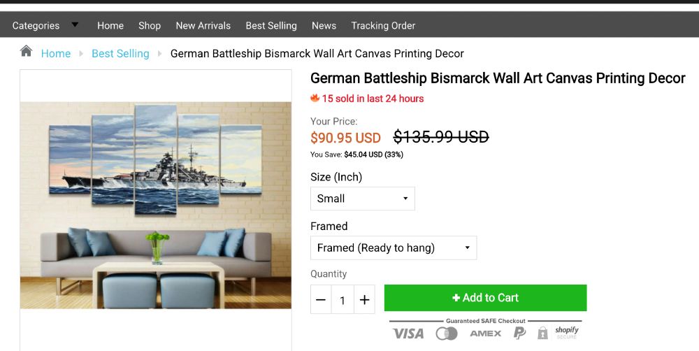 Screenshot of the Nazi battleship art for sale online. 