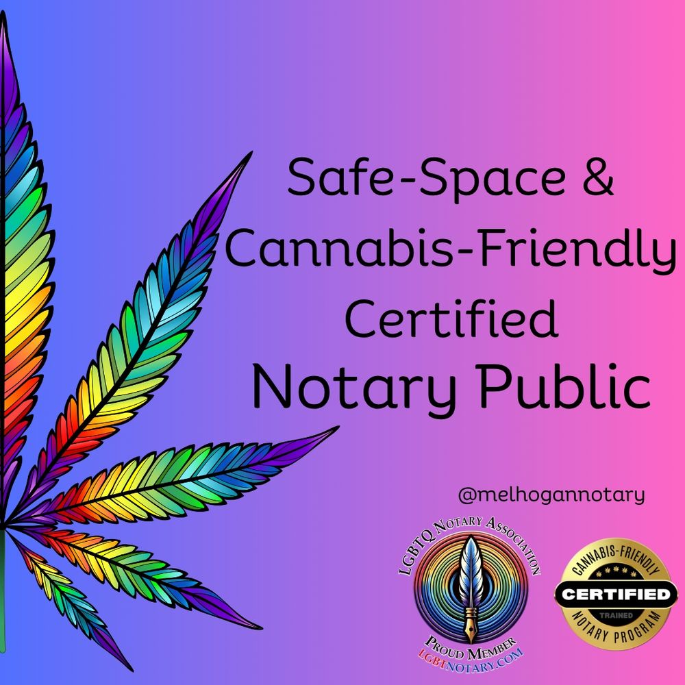 Cannabis-Friendly Certified Notary Public for any USA State via Remote Online Notarizations in a safe-space

https://melhogannotarypublic.my.canva.site/remote-online-notary
