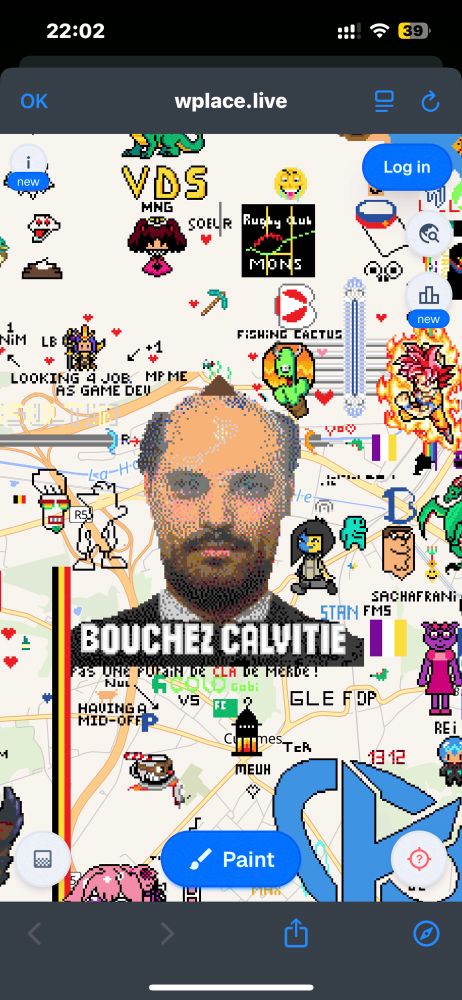 Pixels représentant le président du parti MR avec écrit en dessous bouchez calvitie 