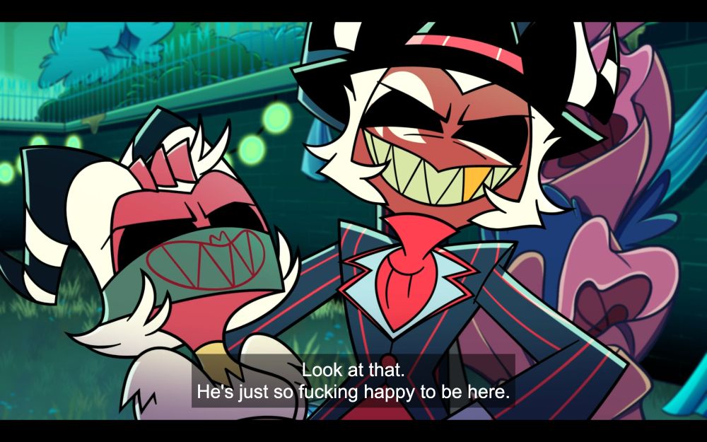 Crimson, grabbing his son's head so he can make him nod: Look at that. He's just so fucking happy to be here.