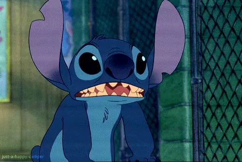 a cartoon of stitch with the words just-a-happy-clinger underneath it