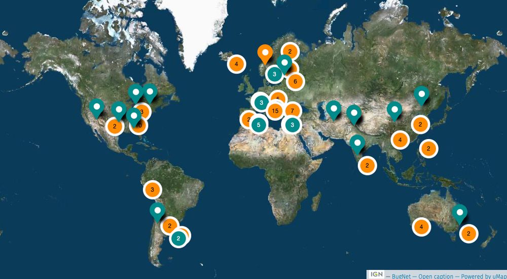 Map displaying the fieldsites of the Bug-Network
