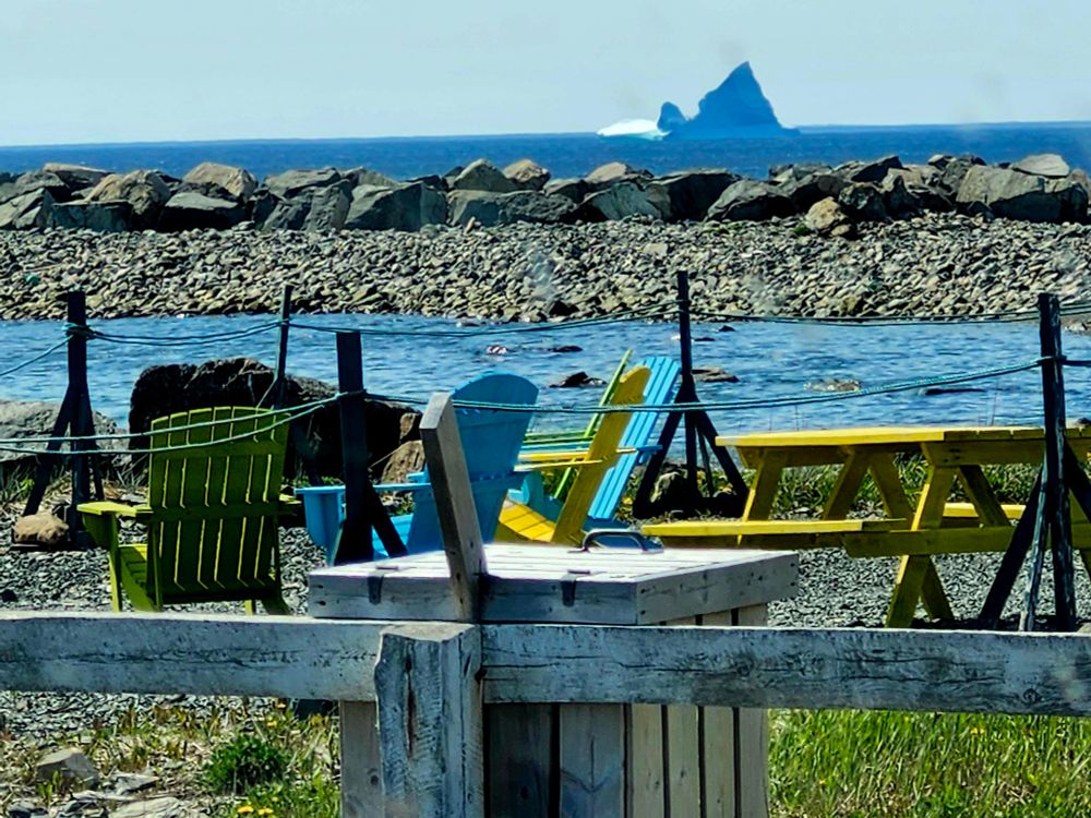 The hat shaped iceberg and the outside patio of the Bicycle Cafe