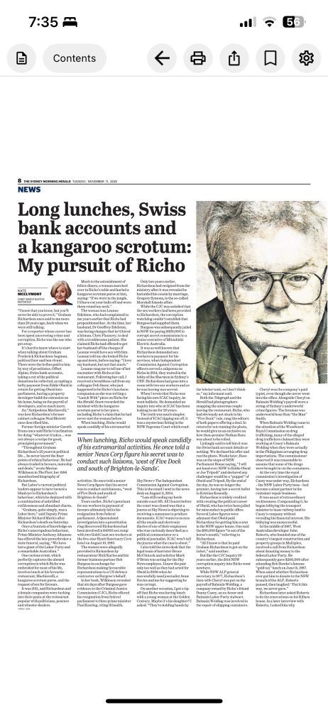SMH Reporter kate McClymont’s rollicking revelations of her investigations into Richo. 