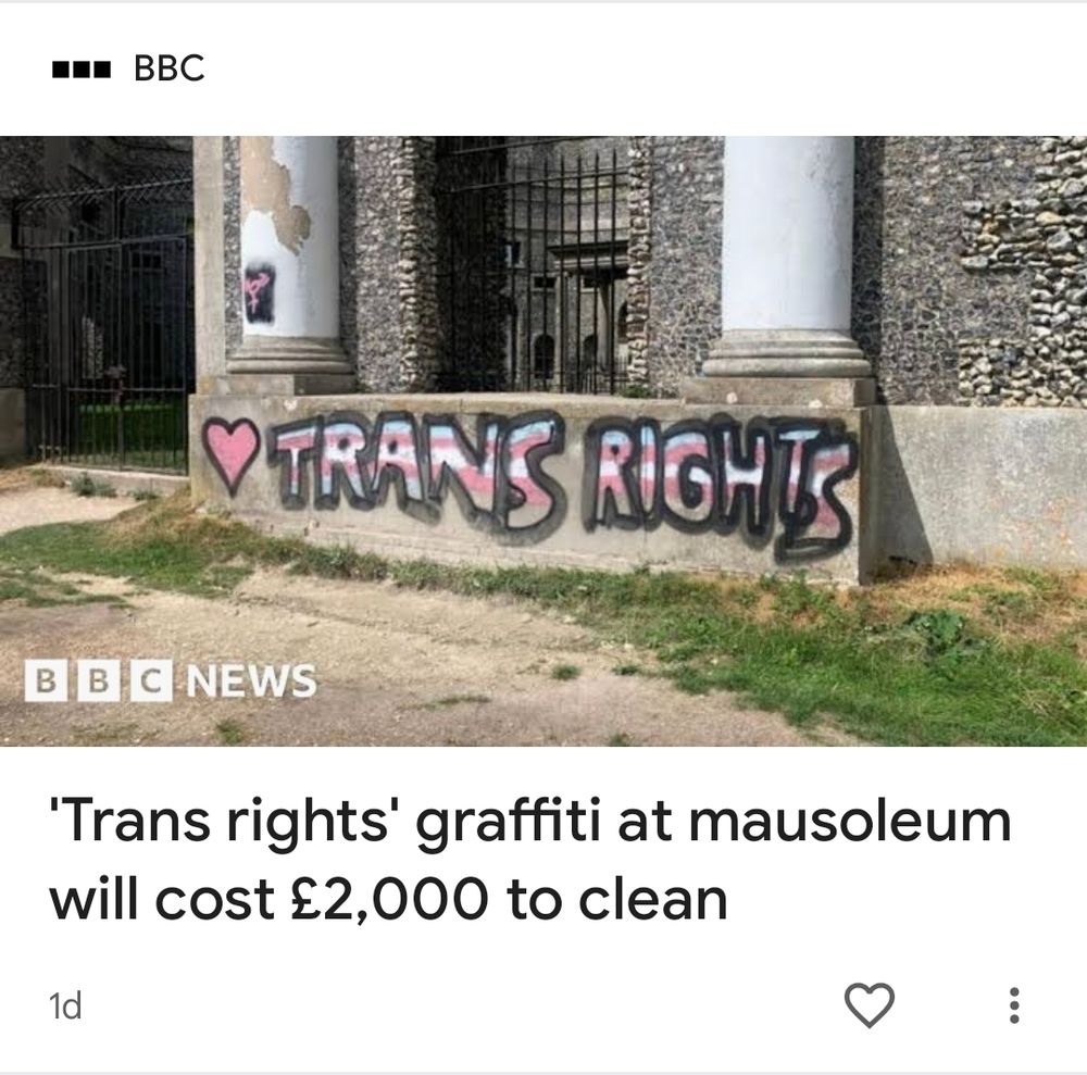 Trans rights graffiti art mausoleum will cost £2000 to clean - BBC