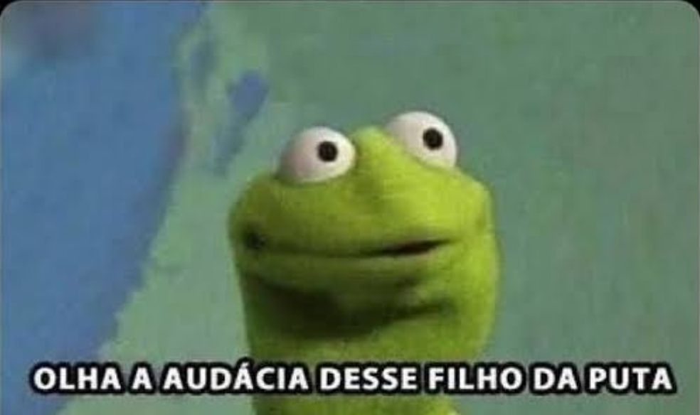 Kermit, o sapo dos muppets, com expressão de espanto e a legenda: olha a audácia desse filho da puta.