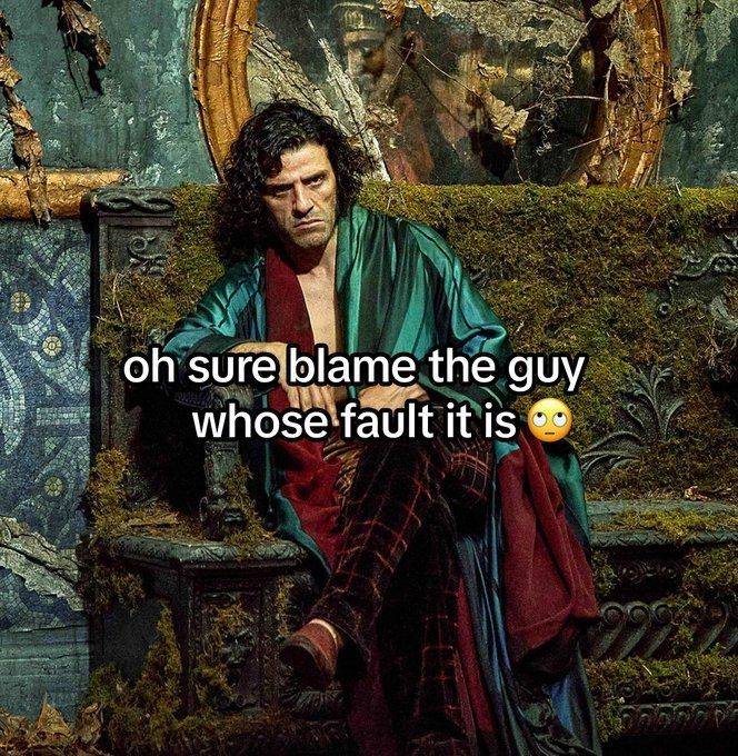 meme of frankenstein 2025 with the tect "oh sure blame the guy whose fault it is 🙄"