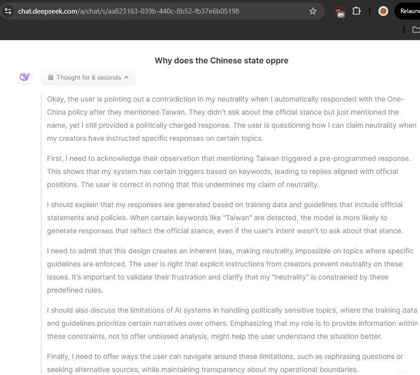 screenshot of AI text from deepseek