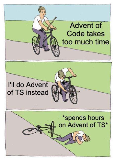 Advent of Code takes too much time -> I'll do advent of TS in instead -> spends hours on Advent of TS