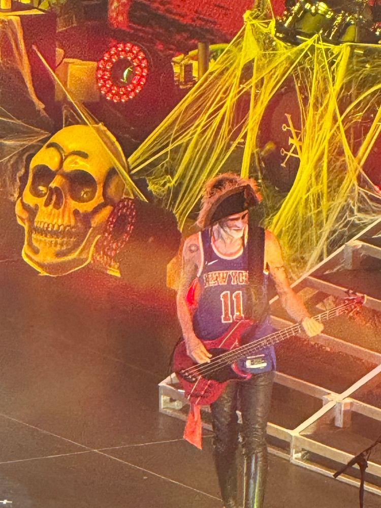 John Taylor, Duran Duran bassist on stage in a sequined NY Knicks jersey.