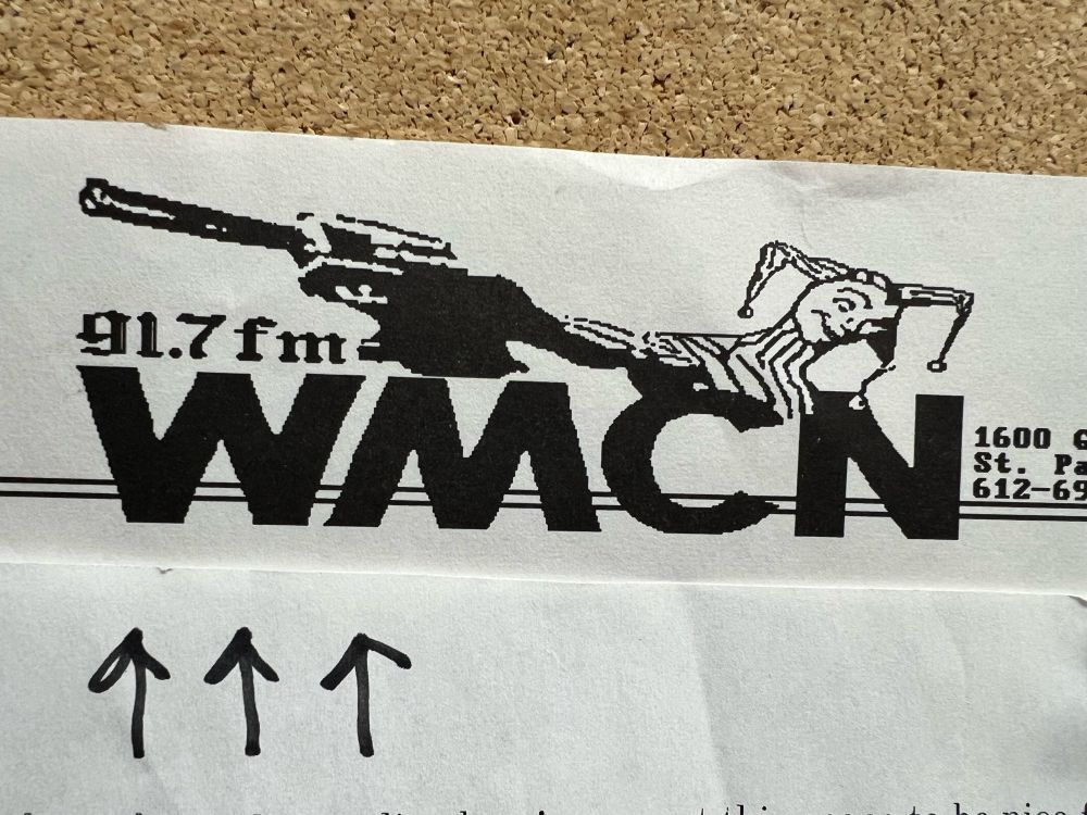 Very old WMCN logo with an armed clown
