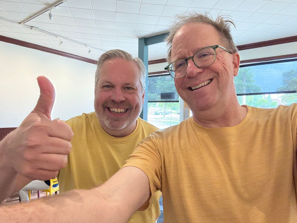 Stu and me wearing yellow t-shirts