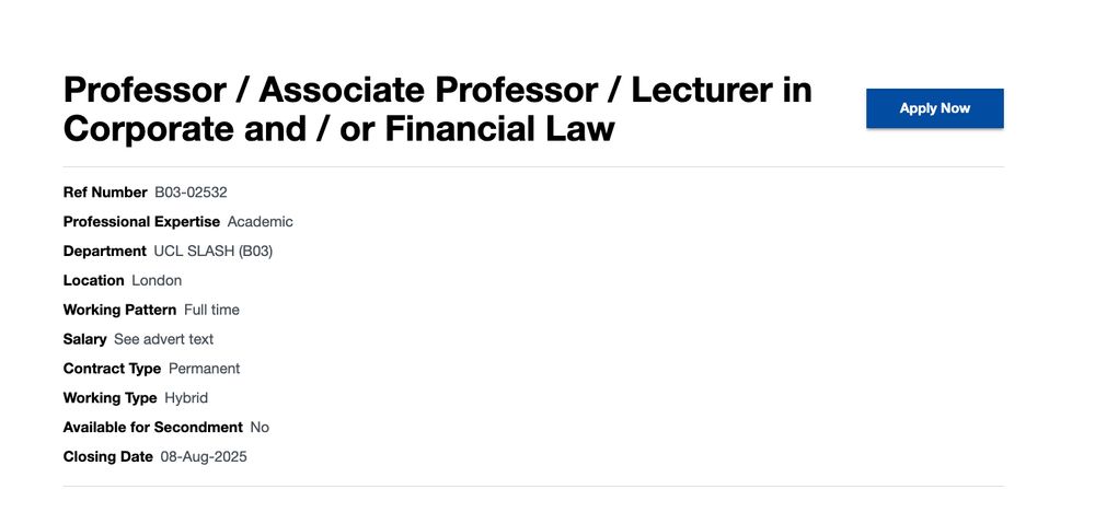 Professor / Associate Professor / Lecturer in Corporate and / or Financial Law