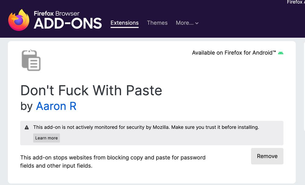 Firefox plug-in - Don't Fuck With Paste - stops websites from blocking copy and paste for passwords and other input fields
