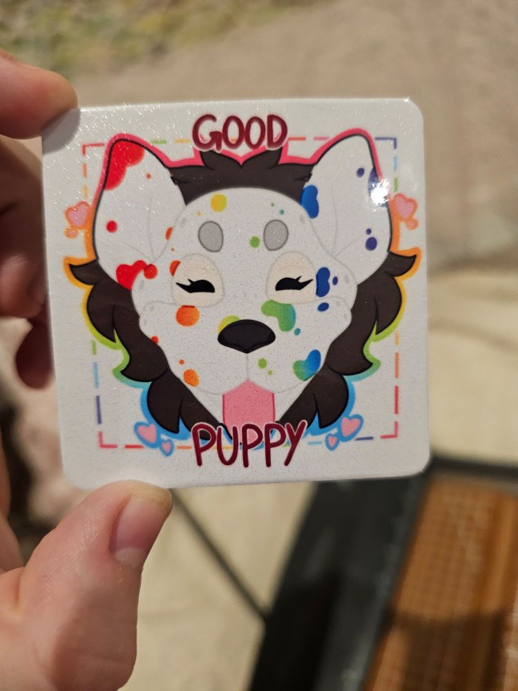 good puppy rainbow spots white dog magnet