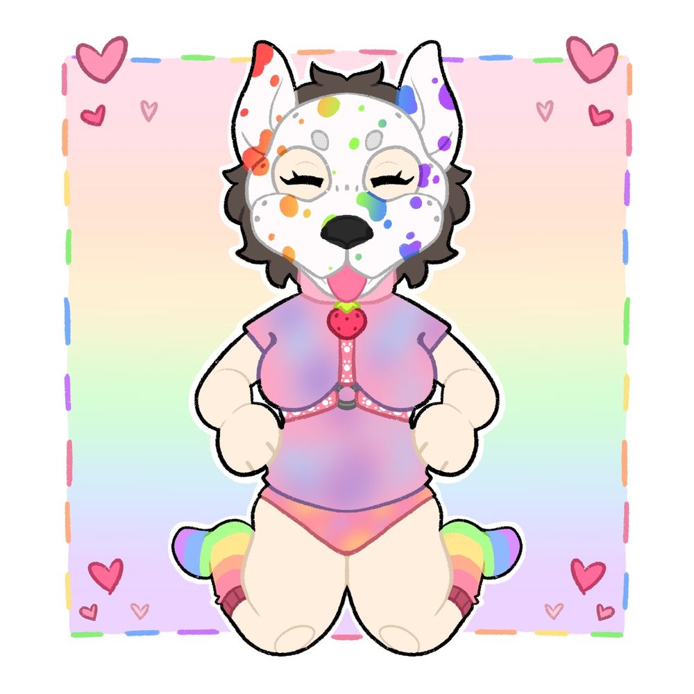 white with rainbow spots hood on human with rainbow aesthetic 