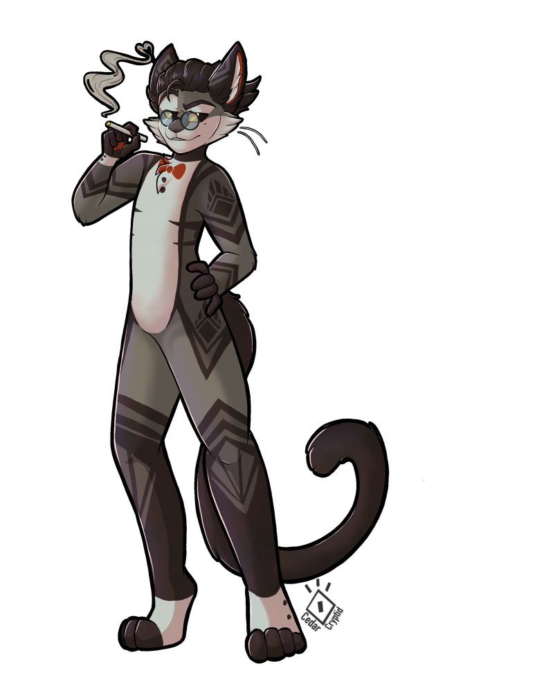 Cinna cat artwork, dapper art deco themed cat fursona