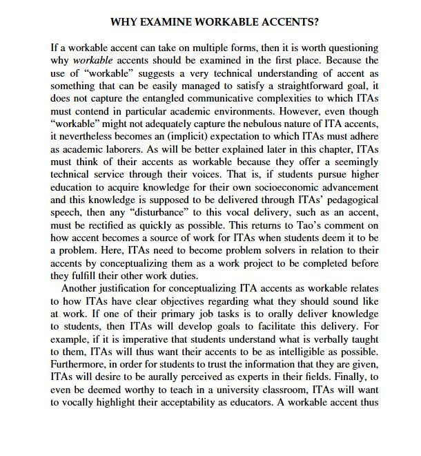 Screenshot of one section of the book entitled, "Why Examine Workable Accents?"