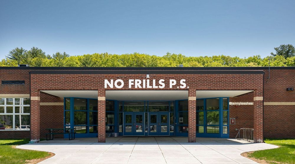 The front of a school called No Frills P.S.