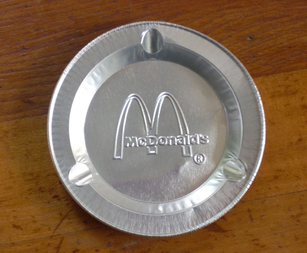 Disposable stamped metal McDonald’s ashtray. 