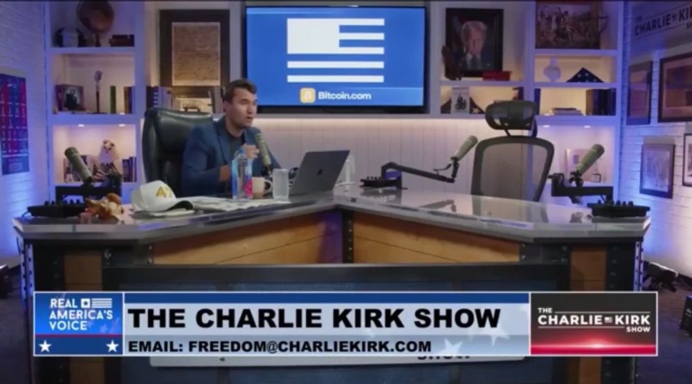 Charlie Kirk talks to an empty chair. 