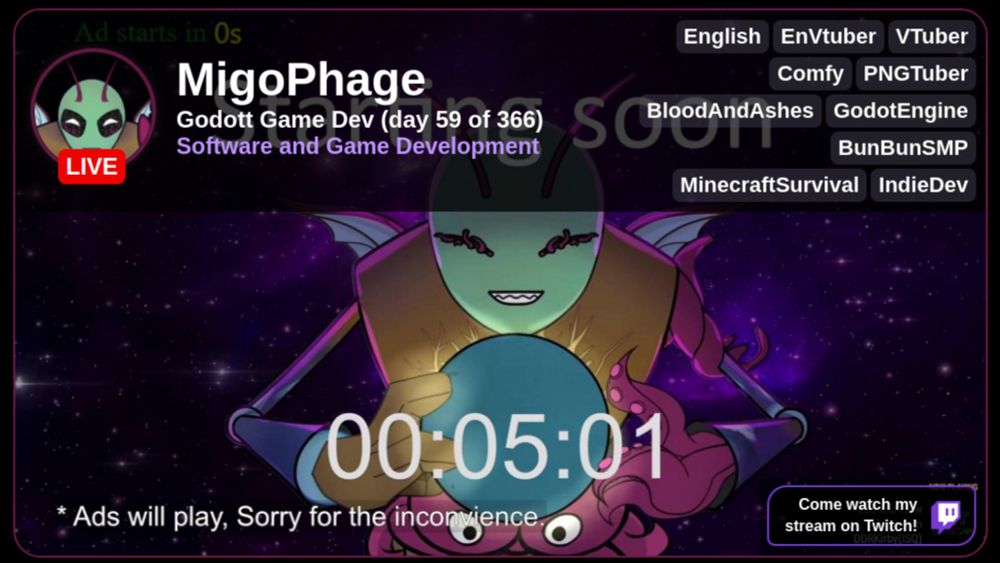 Watch MigoPhage streaming Software and Game Development | 🔴 LIVE on Twitch now! | Godott Game Dev (day 59 of 366)