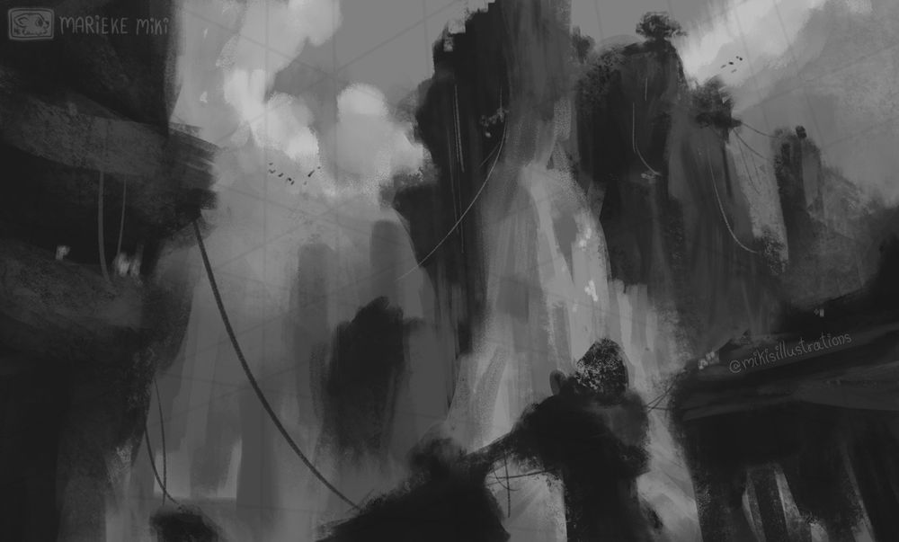 Environment Design Art Illustration Dragons Blue Sky Greyscale 1