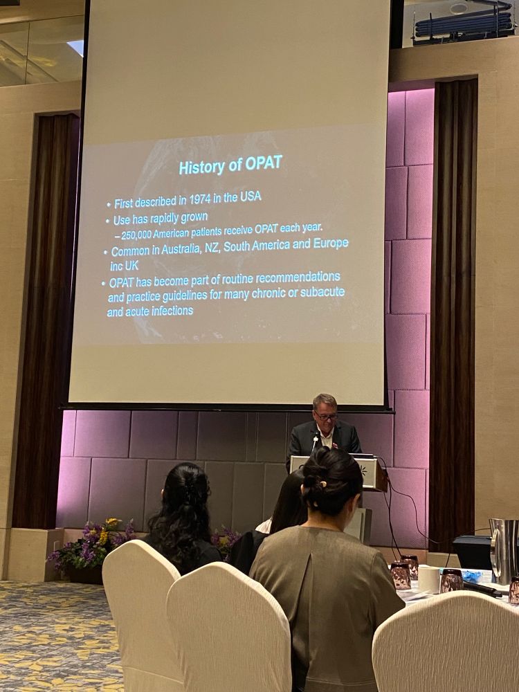 Prof Dale Fisher giving a talk on history of OPAT in Singapore