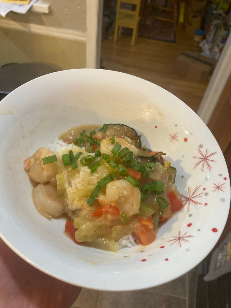 A beautiful bowl of shrimp etouffee
