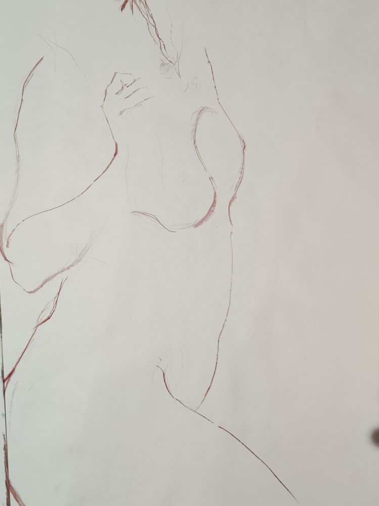 Drawing of a woman slightly twisted from profile