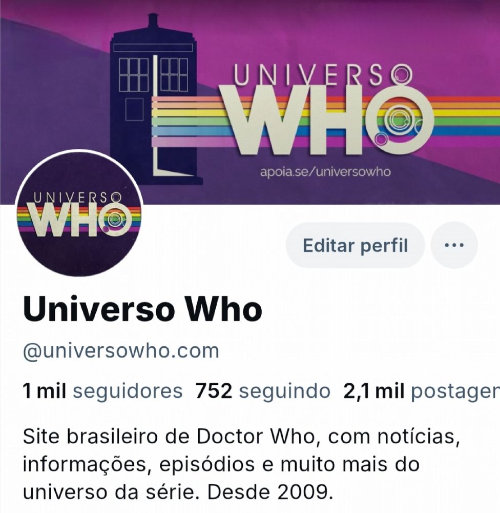 Print do perfil do Universo Who mostrando que conseguimos hoje mil seguidores.