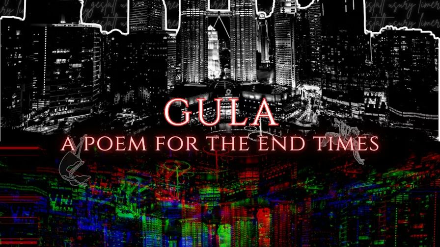 The campaign image for GULA, a city scape in black and white with the reflection in RGB scatter.