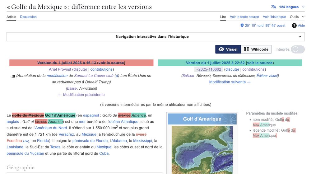 Capture d'écran d'une tentative de remplacement « du Mexique » → « d'Amérique ».