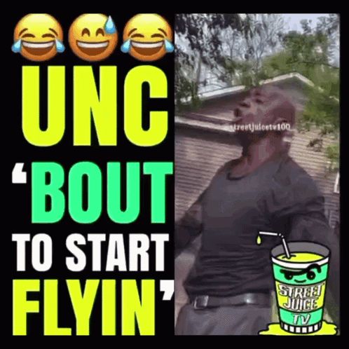 a man is standing in front of a sign that says " uc bout to start flyin "