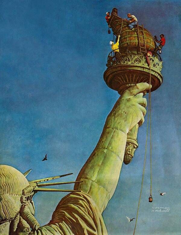 The Original Norman Rockwell Print. The Statute of Liberty in its normal Green.