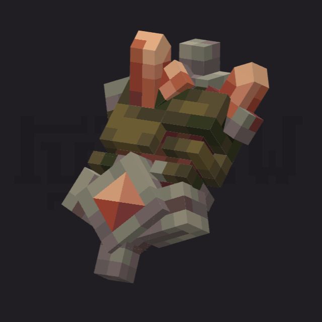 Toxic torso remnant, with skin peeling to the bone, and strange orange crystals erupting from the inside out