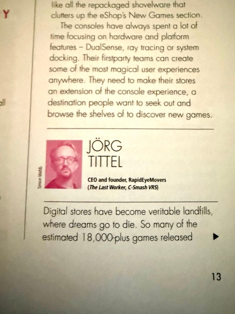 Jörg Tittel quote on how to fix the game industry with a “human touch” in EDGE Magazine.