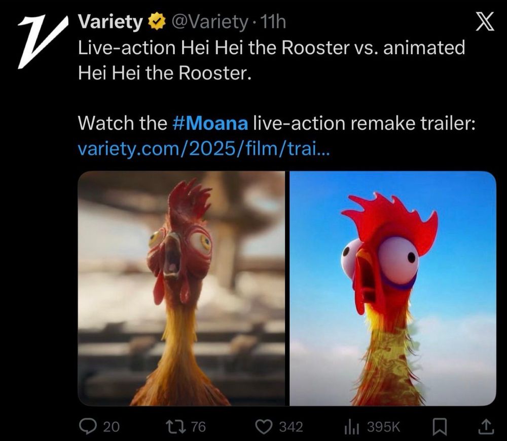 Moana chicken in the “live action” version looks like AI slop