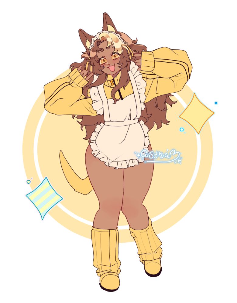 illustration of my yamper gijinka, haisley, striking a pose in a jersey maid outfit.