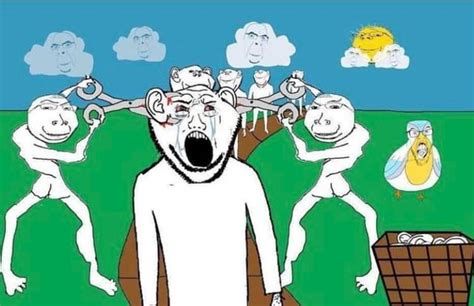 Soyjacks getting their ears cut off and placed in the bin full of ears