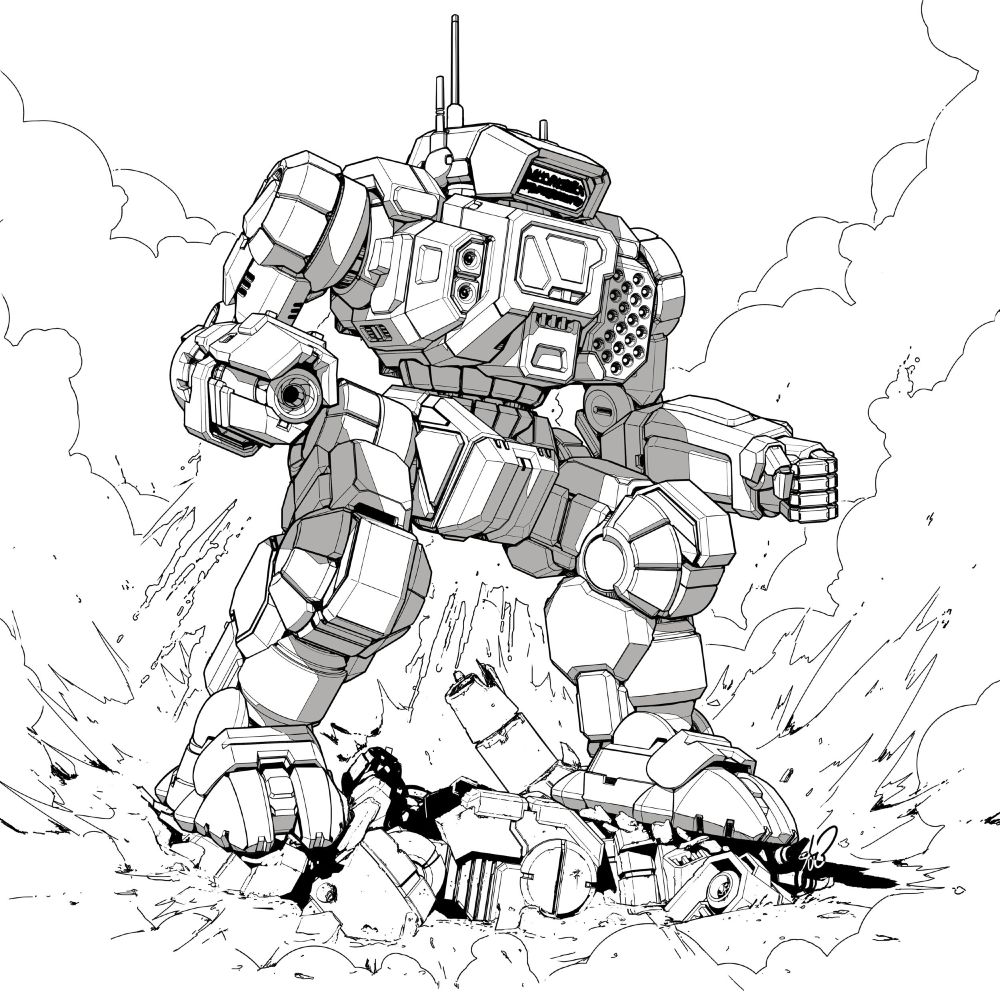 An illustration of a Highlander BattleMech.