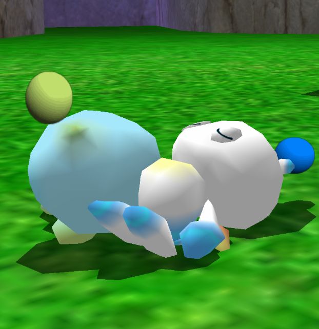 the hero chao and the soon to be dark chao are sleeping next to each other and have switched positions
