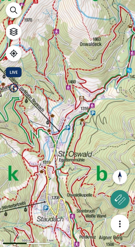 Map showing the village of St Oswald and surrounding geographical features 