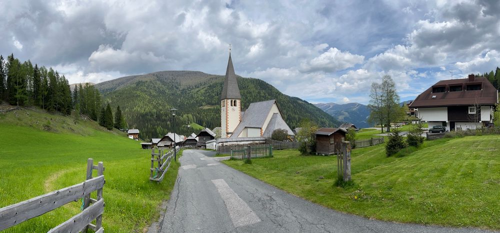 View of the C16th church in the valley 