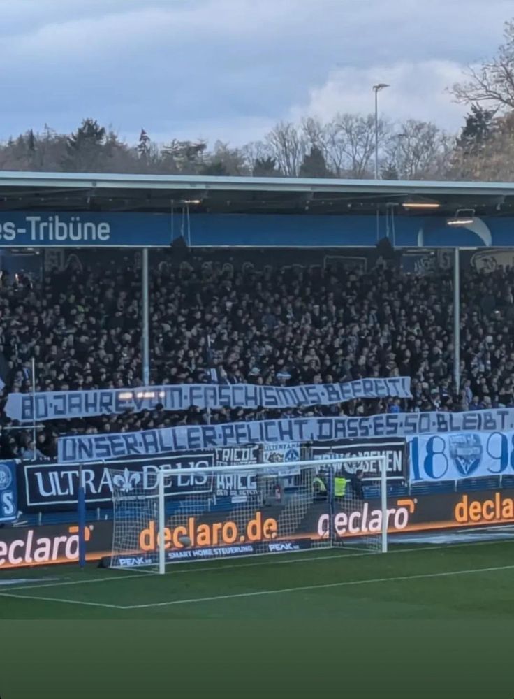 Banner by SV Darmstadt fans: "80 years being free from fascism. It's everyone's duty to keep it that way!"